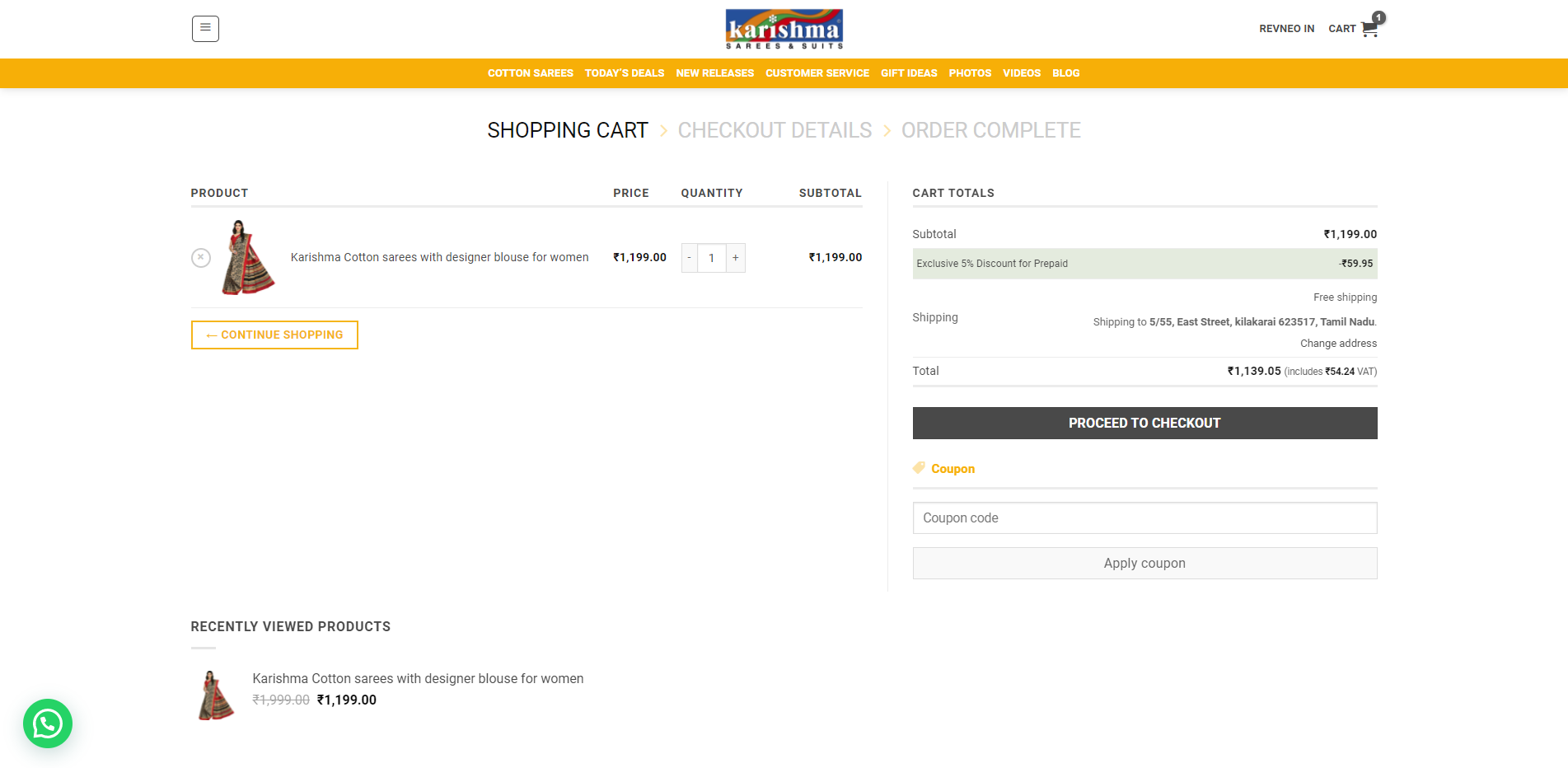 karishma website cart