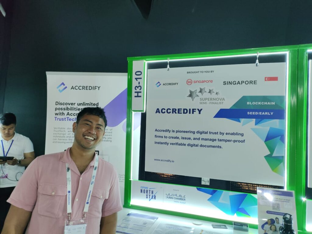 Accredify from Singapore at GITEX 2023 in Dubai Palm Jumeirah Harbour about document validation